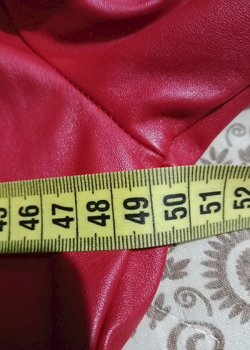 Parlak Kırmızı Deri Midi Hamile Kabanı - Görsel 6