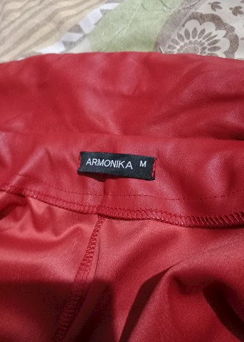 Parlak Kırmızı Deri Midi Hamile Kabanı - Görsel 5