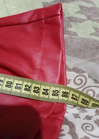 Parlak Kırmızı Deri Midi Hamile Kabanı - Görsel 7