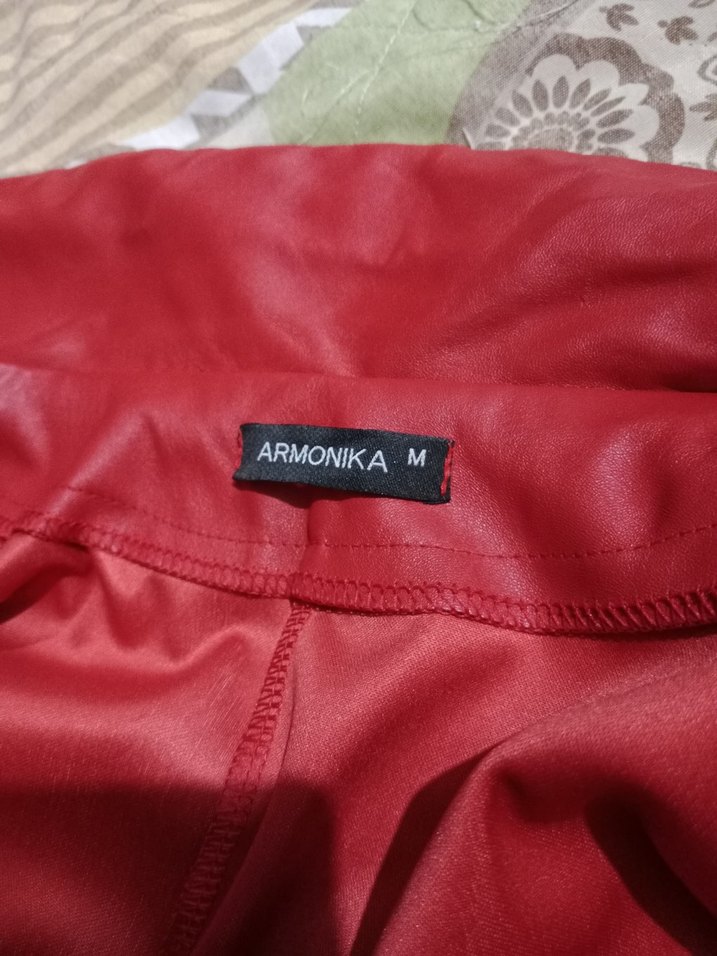 Parlak Kırmızı Deri Midi Hamile Kabanı - Görsel 5