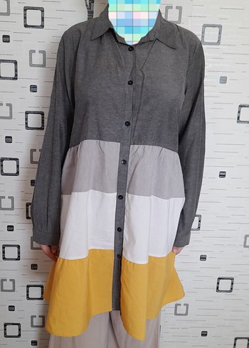 40 Beden Düğmeli Gri Hamile Midi Tunik