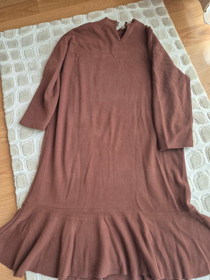 Kadın Kahverengi Uzun Kollu Triko Elbise - Görsel 3