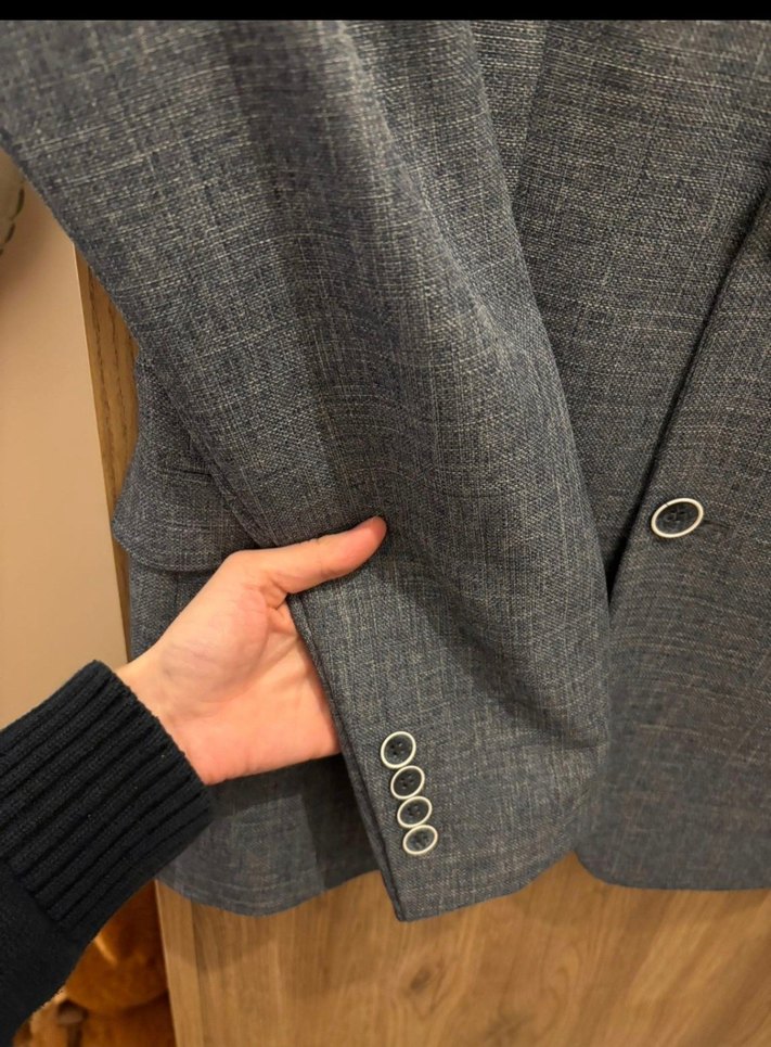 Erkek Gri Düğmeli Modern Klasik Takım Ceketi - Görsel 3