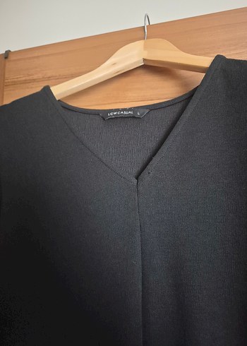 Drapeli Siyah V Yakalı Uzun Kadın Elbise - Görsel 2