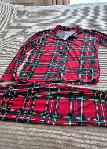 Kırmızı Ekose Desenli Uzun Kollu Kadın Pijama Takımı - Görsel 2