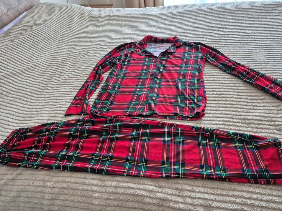 Kırmızı Ekose Desenli Uzun Kollu Kadın Pijama Takımı - Görsel 2