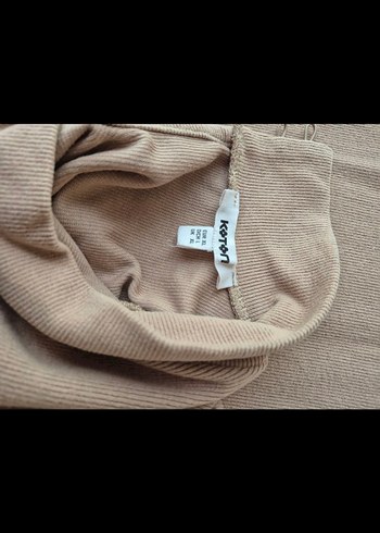 Bej Triko Midi Elbise Yüksek Yaka - Görsel 3