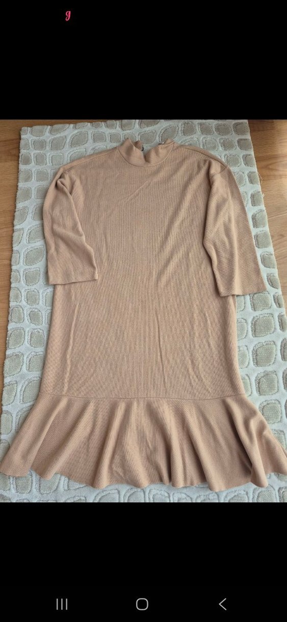 Bej Triko Midi Elbise Yüksek Yaka - Görsel 2