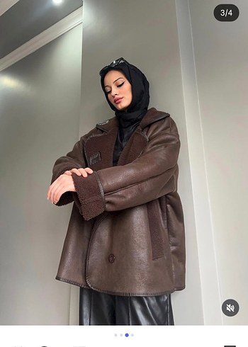 Zara Sıfır Kahverengi Deri Kadın Kürklü Ceket