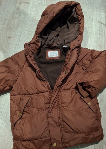 Kapüşonlu Düğmeli Kahverengi Erkek Çocuk Mont - Görsel 2