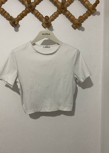 Beyaz Kısa Kollu Crop Top