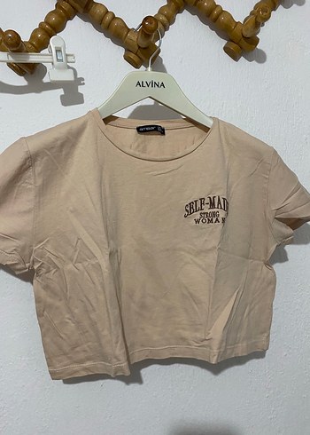 Bej Baskılı Kısa Kollu Oversize Tişört