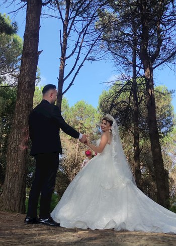 Gelinlik Beyaz Straplez Prenses Model Gelinlik