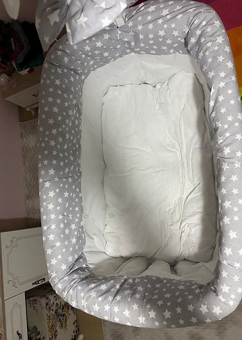BeBe Gri Yıldızlı Ahşap Bebek Beşiği