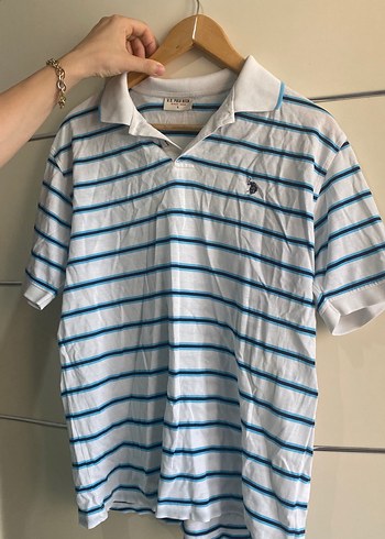 U.S. Polo Assn. Beyaz Çizgili Erkek Polo Tişört - Görsel 2