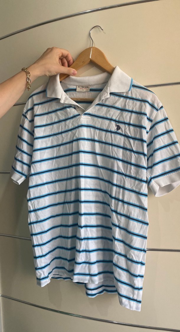 U.S. Polo Assn. Beyaz Çizgili Erkek Polo Tişört - Görsel 2