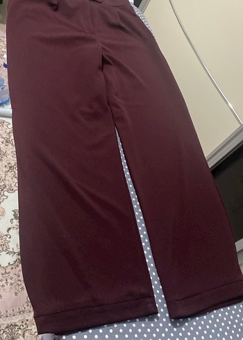 Bordo Midi Kumaş Kadın Pantolon
