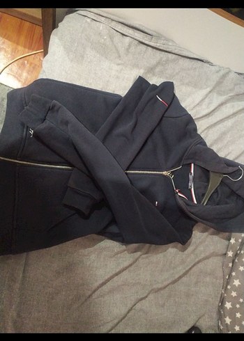 Tommy Hilfiger Tommy Kapüşonlu Fermuarlı Gri Ceket