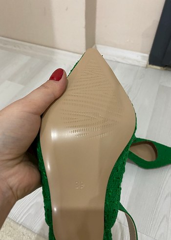 Diğer Yeşil Fiyonklu Stiletto Kadın Topuklu Ayakkabı