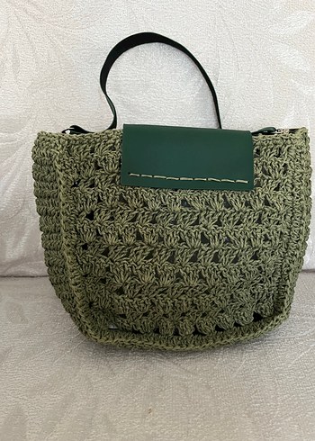 Dantel Detaylı Yeşil Örgü Kadın Çanta - Görsel 2
