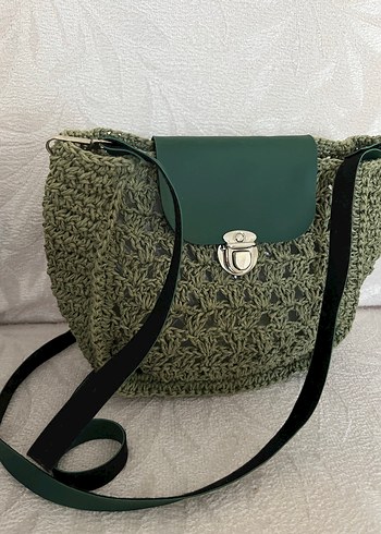 Dantel Detaylı Yeşil Örgü Kadın Çanta - Görsel 3