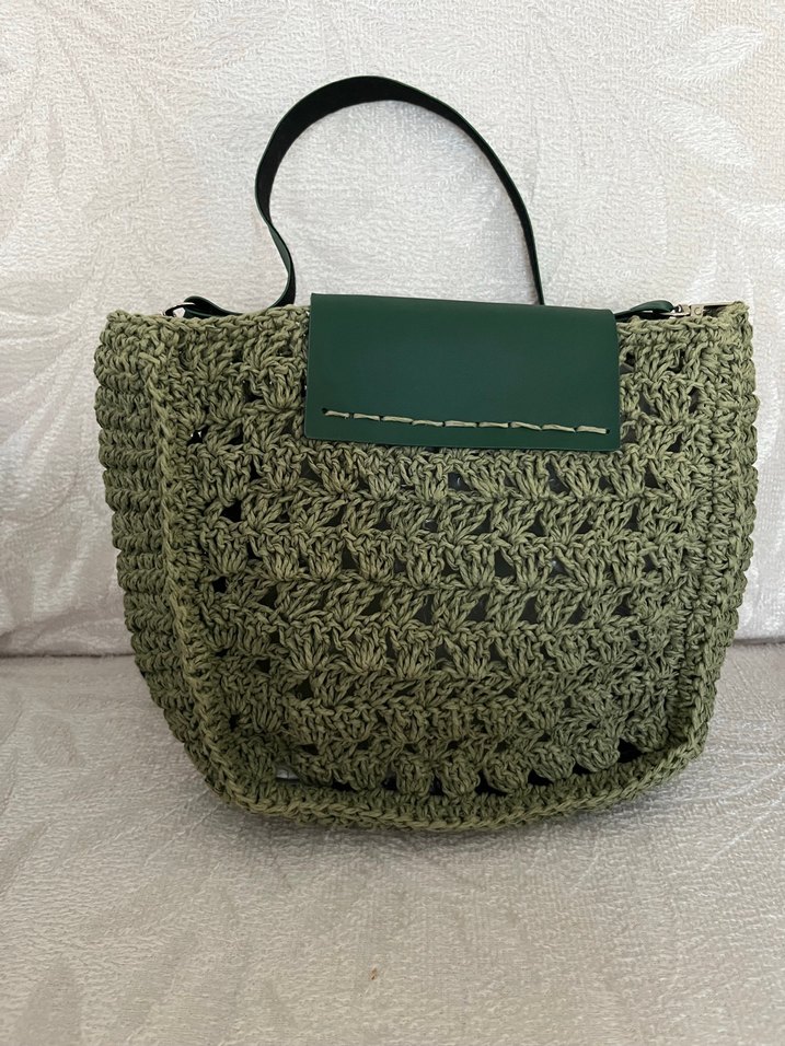 Dantel Detaylı Yeşil Örgü Kadın Çanta - Görsel 2