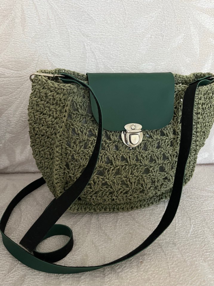 Dantel Detaylı Yeşil Örgü Kadın Çanta - Görsel 3