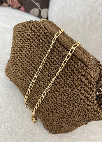 Zincir Detaylı Kahverengi Örgü Kadın Çanta - Görsel 4