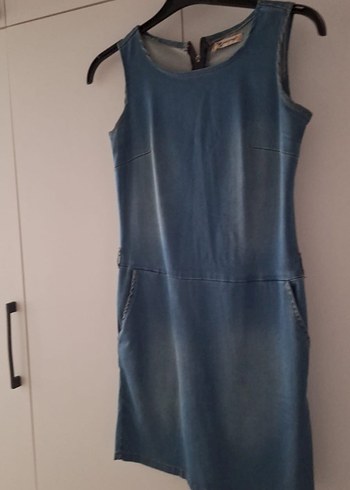 Kot Kumaşlı Kolsuz Midi Elbise - Görsel 2