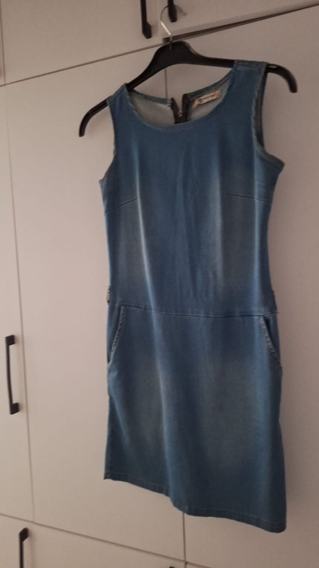 Kot Kumaşlı Kolsuz Midi Elbise - Görsel 2