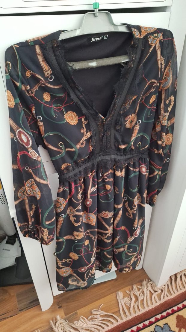 Desenli midi elbise - Görsel 2