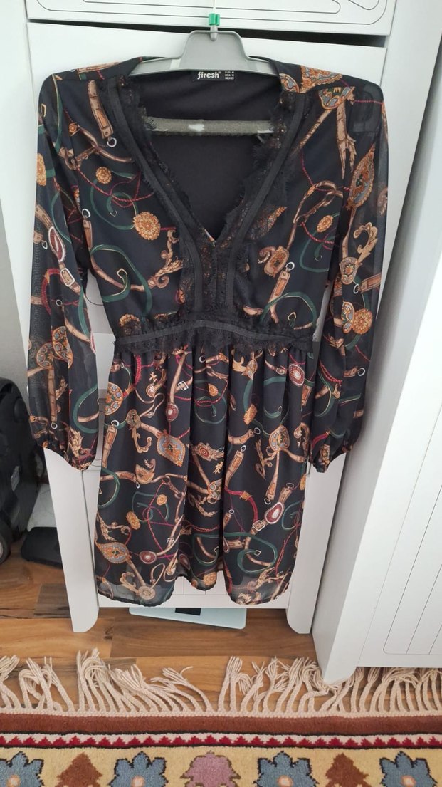 Desenli midi elbise - Görsel 3