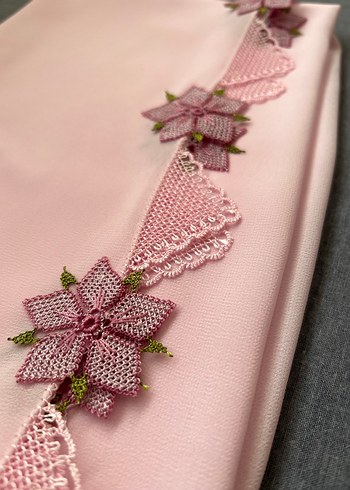 Dantel İşlemeli Pembe Kadın namaz örtüsü - Görsel 4