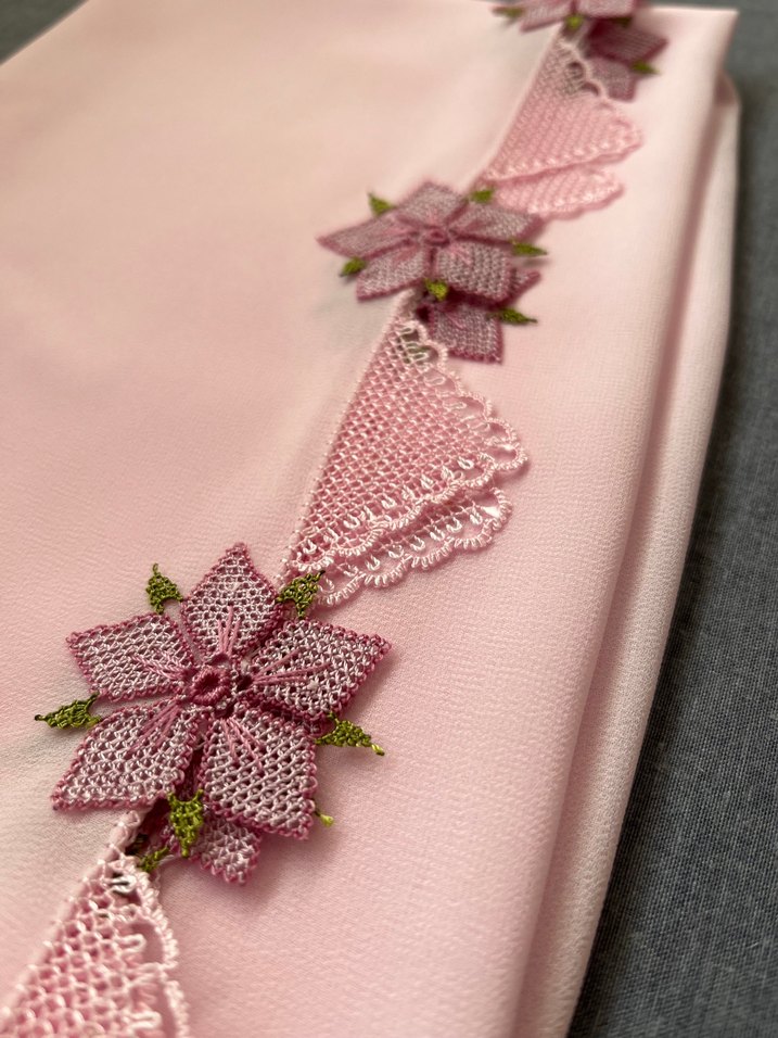 Dantel İşlemeli Pembe Kadın namaz örtüsü - Görsel 4