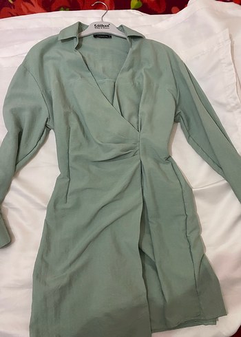 Uzun Kollu Gevşek Kesim Yeşil Kadın Elbise - Görsel 2