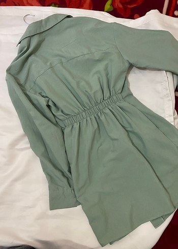 Uzun Kollu Gevşek Kesim Yeşil Kadın Elbise - Görsel 3