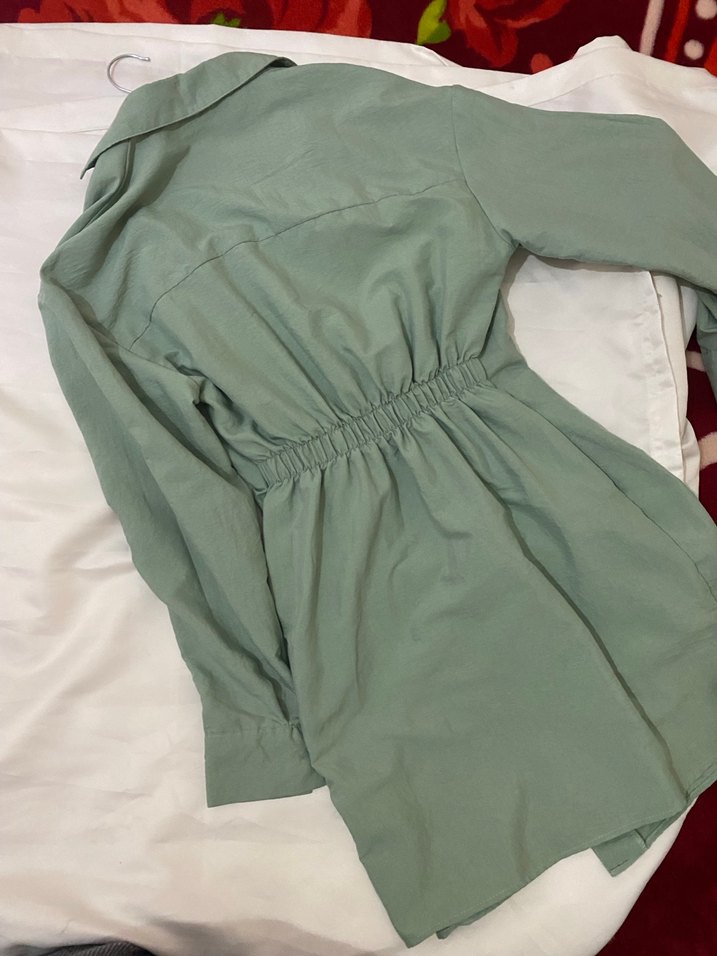 Uzun Kollu Gevşek Kesim Yeşil Kadın Elbise - Görsel 3