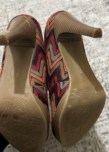 Kahverengi Desenli Dolgu Topuklu Kadın Stiletto - Görsel 3