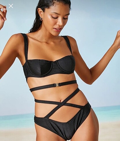 s Beden siyah Renk KOTON CAPRAZ BAGLI BIKINI TAKIMI