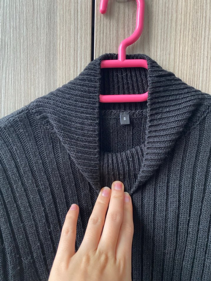 Siyah Beyaz Çizgili Uzun Triko Elbise - Görsel 4