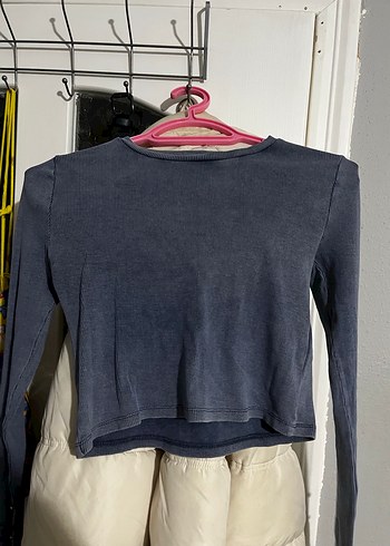 Mor Uzun Kollu Denim Kadın Sweatshirt