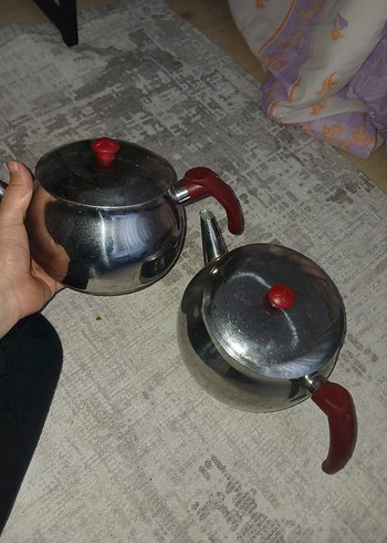 Kırmızı Kulplu Paslanmaz Çelik Çaydanlık Seti - Görsel 2