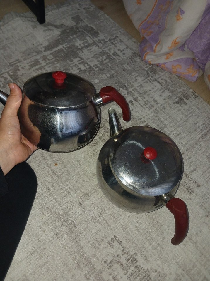 Kırmızı Kulplu Paslanmaz Çelik Çaydanlık Seti - Görsel 2