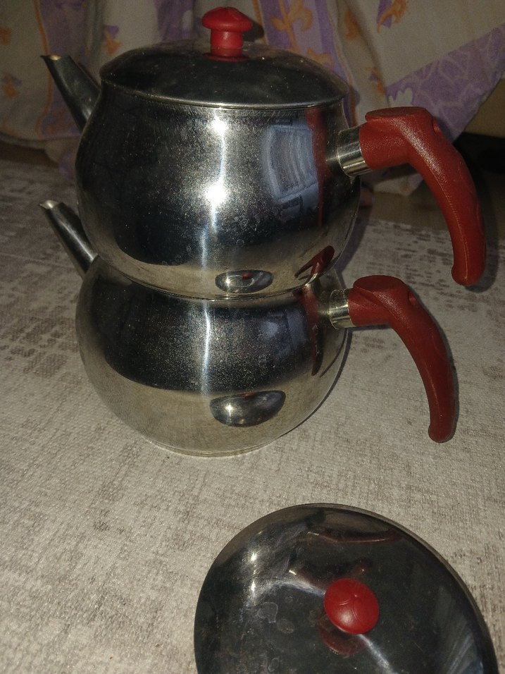 Kırmızı Kulplu Paslanmaz Çelik Çaydanlık Seti - Görsel 3