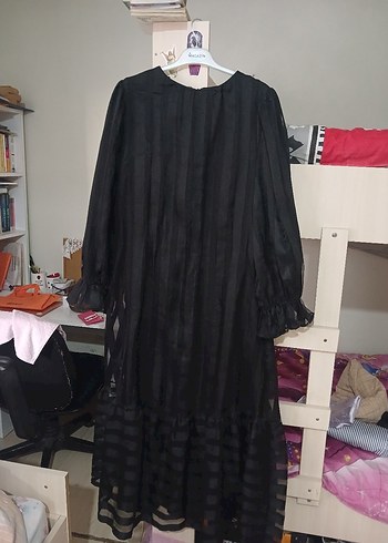 siyah Fırfırlı Uzun Elbise - Görsel 7