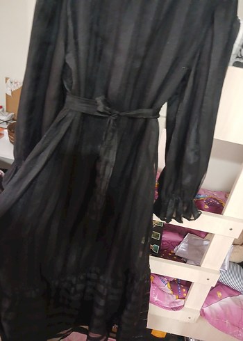 siyah Fırfırlı Uzun Elbise - Görsel 5