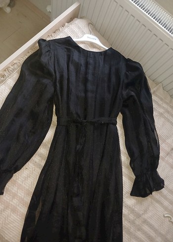 siyah Fırfırlı Uzun Elbise - Görsel 4