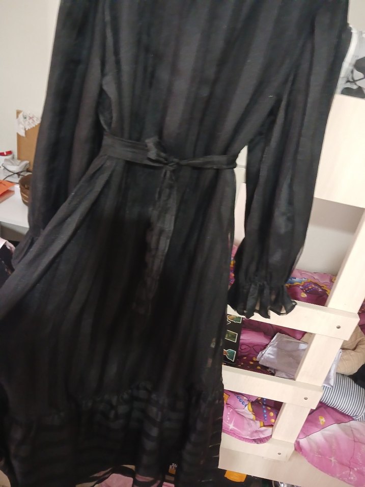 siyah Fırfırlı Uzun Elbise - Görsel 5