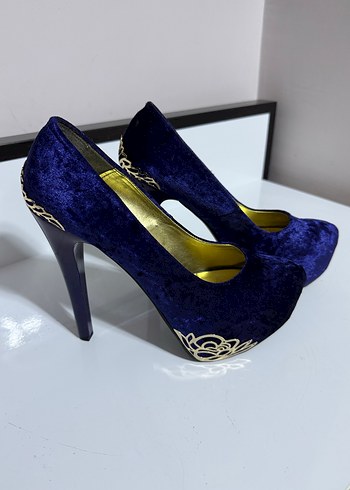 Mavi Süet Platform Topuklu Kadın Stiletto - Görsel 5