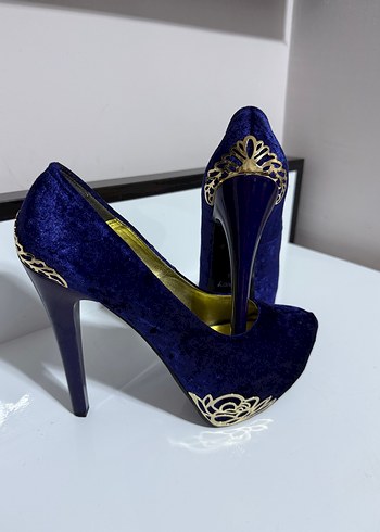 Mavi Süet Platform Topuklu Kadın Stiletto - Görsel 2